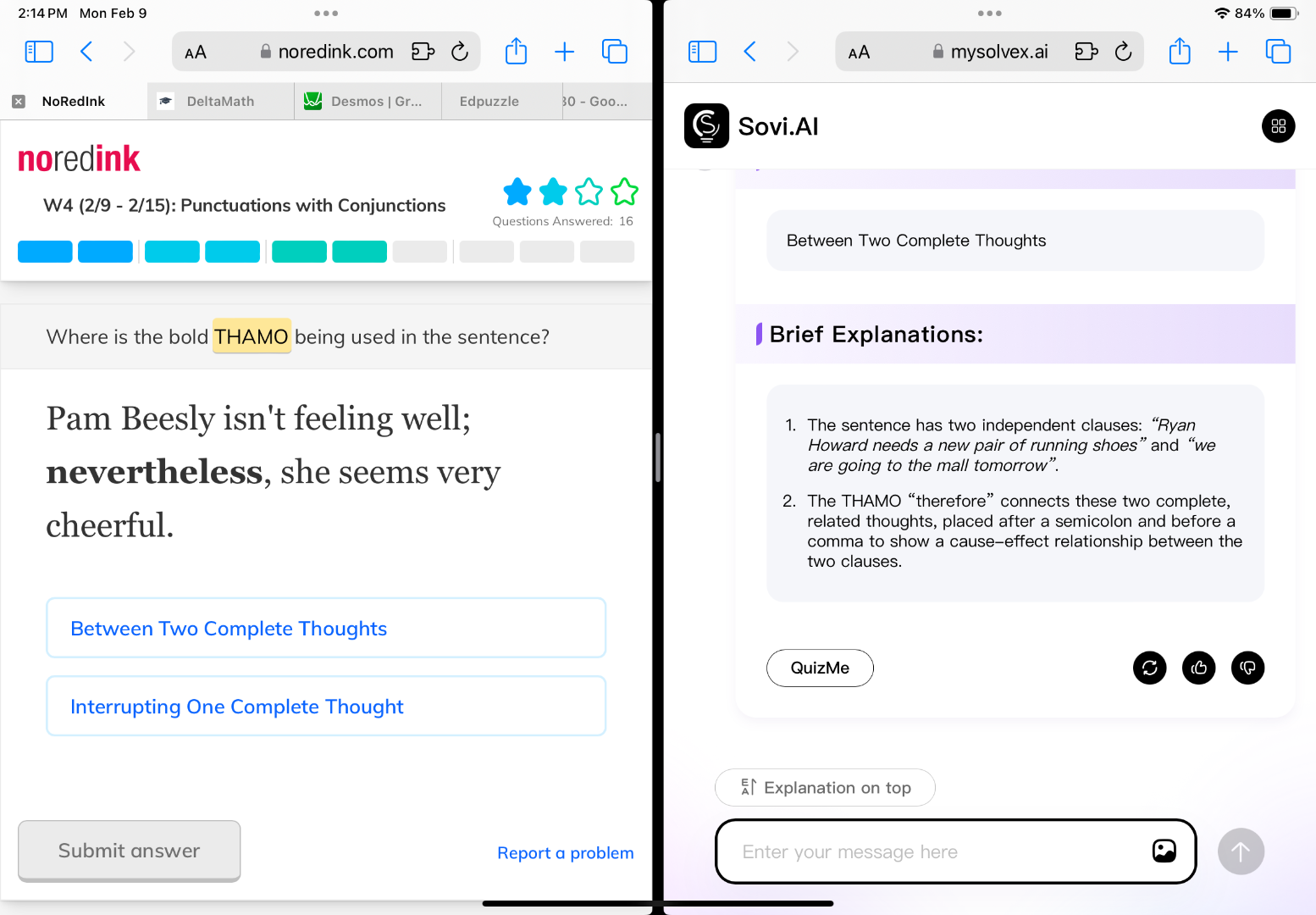 w4 (2/9 - 2/15): punctuations with conjunctions questions answered: 16 …